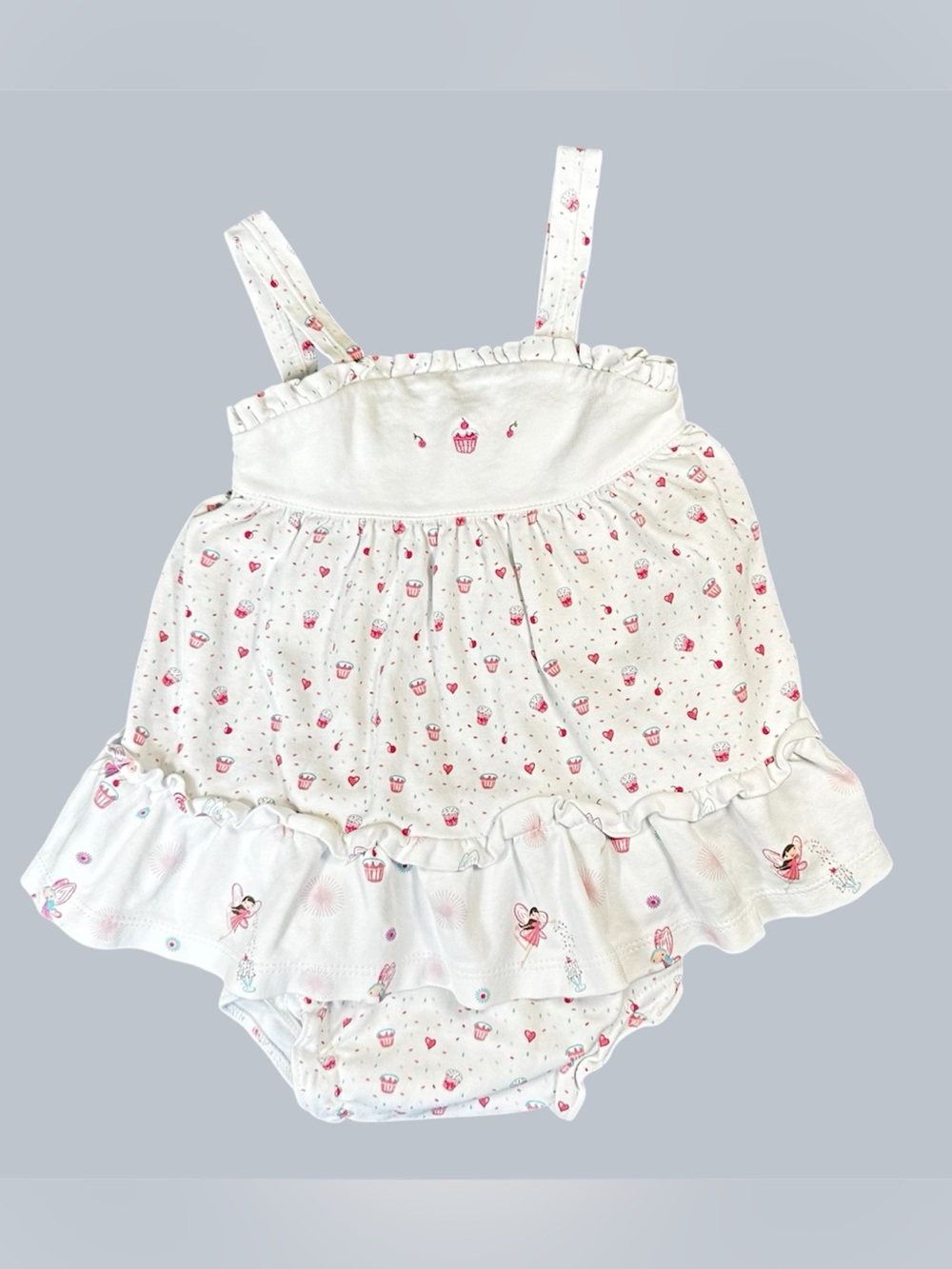 Kissy Kissy White & Pink Pima Cotton Cupcake Fairy Ruffle Sundress 3-6 mo